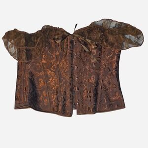 Brown Gold Paisley Corset Top Lace Off Shoulder Renaissance Steampunk XL